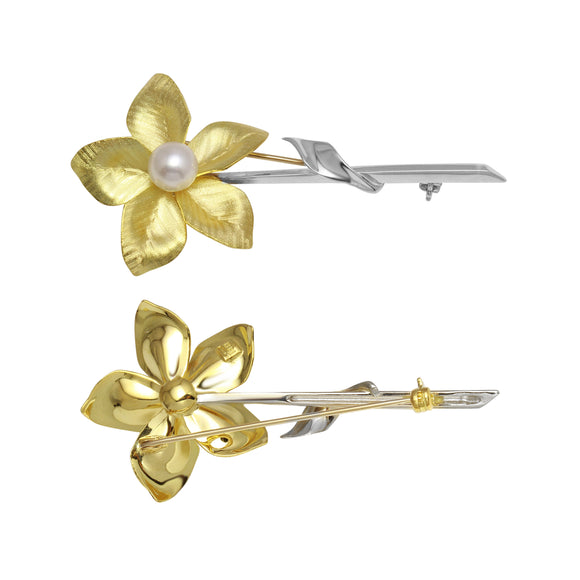 18k Yellow Gold Water Pearl Flower Pin Brooch 6.5 grams