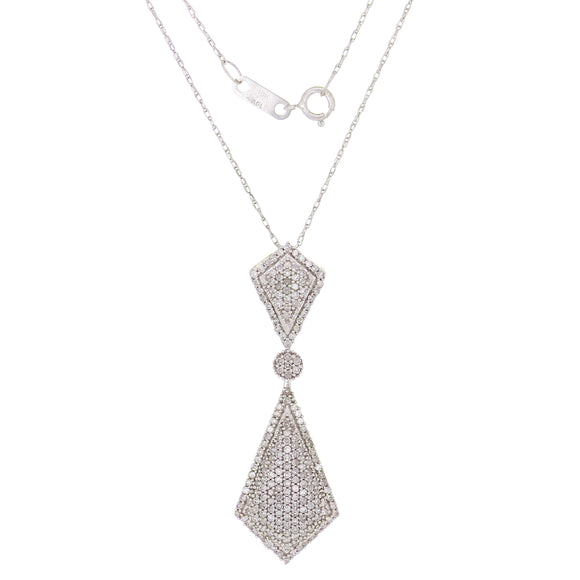 10k White Gold 0.70ctw Diamond Pave Bow Tie Drop Pendant Necklace 18