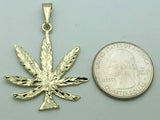 14k Yellow Gold Diamond Cut Marijuana Leaves Leaf Weed Charm Pendant 3.7 grams