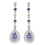 18k White Gold 0.62ctw Sapphire & Diamond Tear Drop Dangle Earrings