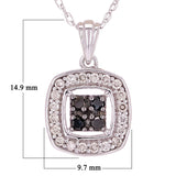 14k White Gold 0.25ctw Black & White Diamond Cushion Halo Drop Pendant Necklace