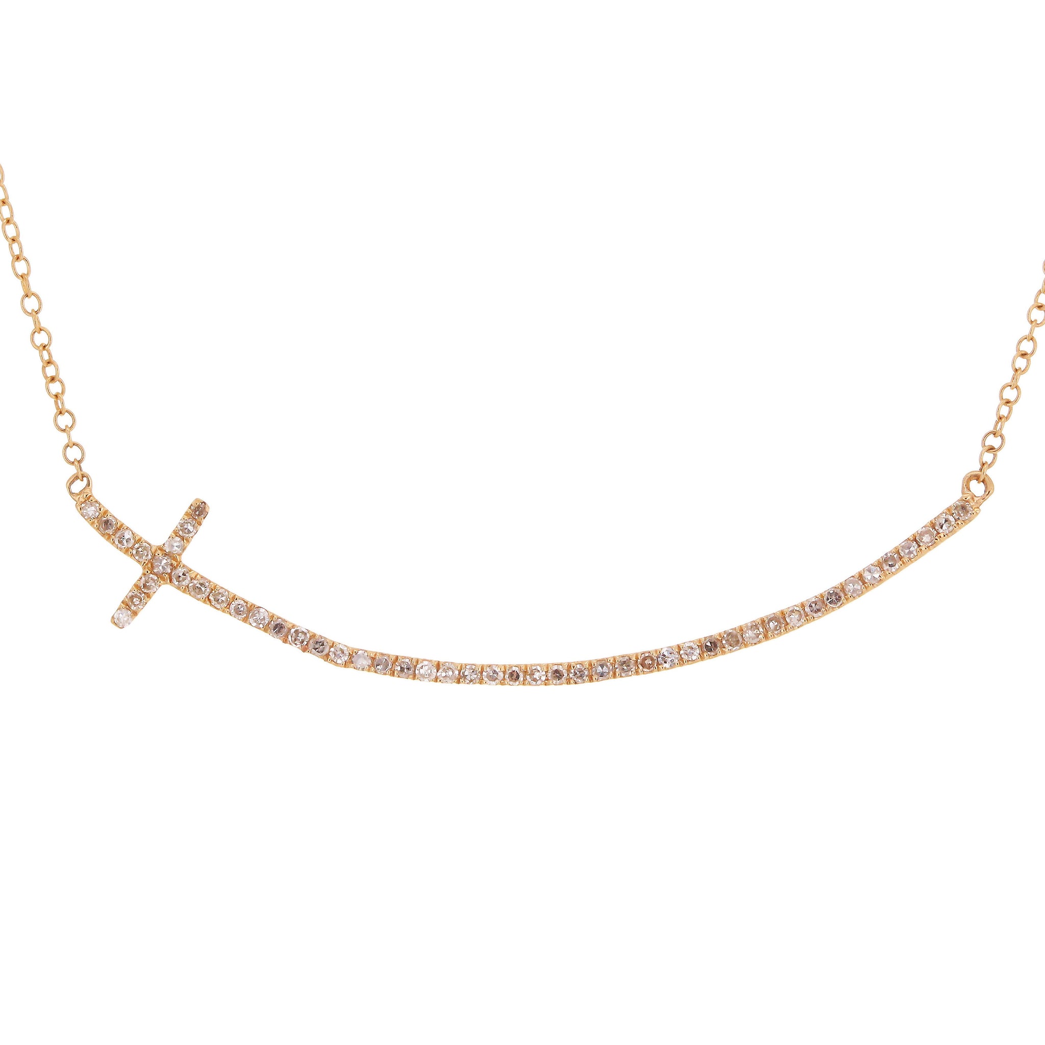 Sterling silver Rose Gold sideways cross pendant necklace Choker 16-18