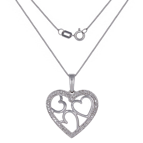 14k White Gold 0.20ctw Diamond Love Hearts in a Heart Pendant Necklace