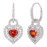 18k White Gold 1.68ctw Ruby & Diamond Double Halo Sweetheart Dangle Earrings