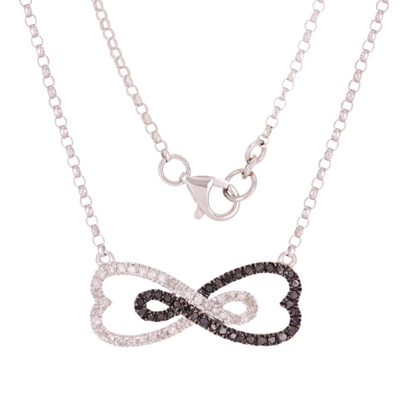 10k White Gold 0.40ctw Black & White Diamond Interlocking Heart Pendant Necklace