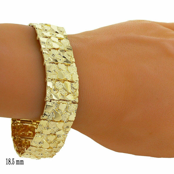 Men's Solid 10k Yellow Gold Nugget Bracelet Adjustable 8