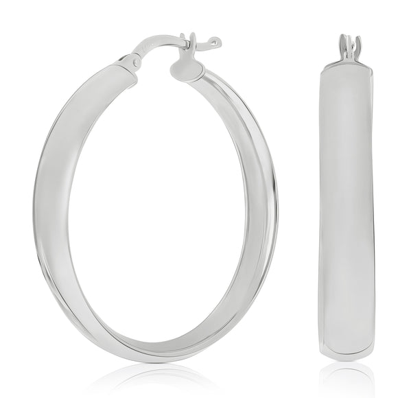 Italian 14k White Gold Hollow High Polished Round Hoop Earrings 1.2