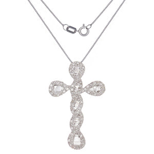 14k White Gold 0.50ctw Diamond Swirling Ribbon Elegance Cross Pendant Necklace