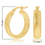 Italian 14k Yellow Gold Hollow Faceted Hoop Earrings 22mmx5mm 1.9 grams