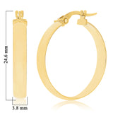 Italian 14k Yellow Gold Shiny Rounded Flat Medium Hollow Hoop Earrings 1"