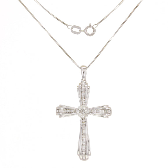 14k White Gold 0.50ctw Mixed Diamond Heavenly Cross Pendant Necklace