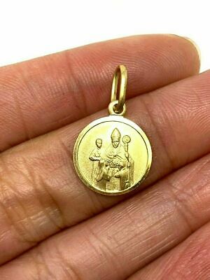 Italian 14k Yellow Gold Embossed Holy Matrimony Pendant Round Medal Charm 1.5 g