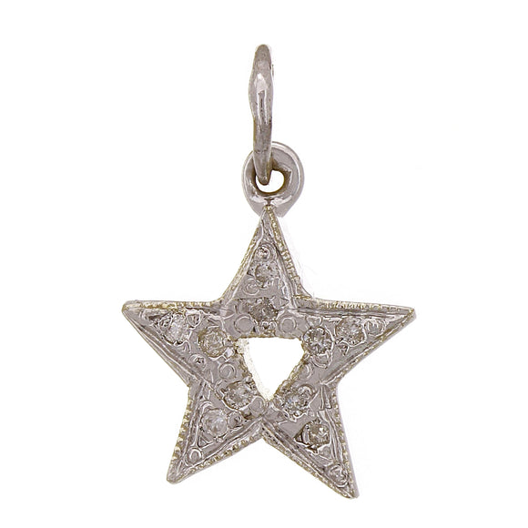 14k White Gold 0.10ctw Diamond Pave Lucky Star /Charm Pendant