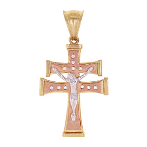 14k Tri Color Gold Caravaca Crucifix Pendant with Cubic Zirconia 2.2" 11.5grams