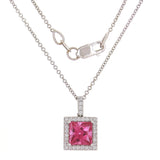18k White Gold Pink Tourmaline & Diamond Accent Square Halo Pendant Necklace 18"