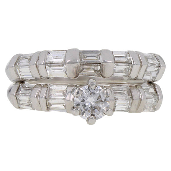 14k White Gold 1.15ctw Mixed Cut Diamond Matching 2 Piece Bridal Ring Set Size 7