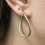 Italian 14k Yellow Gold Hollow Diamond-Cut Twist Hoop Earrings 1.5" 3mm 3.5grams