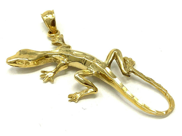 14k Yellow Gold Gecko Lizard Pendant Reptile Charm 1.5
