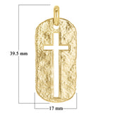14k Yellow Gold Hammered Finish Oval Cut-Out Cross Charm Pendant 1.6" 6.8 grams