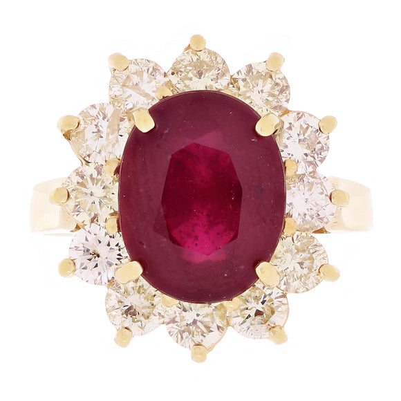 14k Yellow Gold 1.80ctw Ruby & Diamond Floral Cluster Cocktail Polished Ring