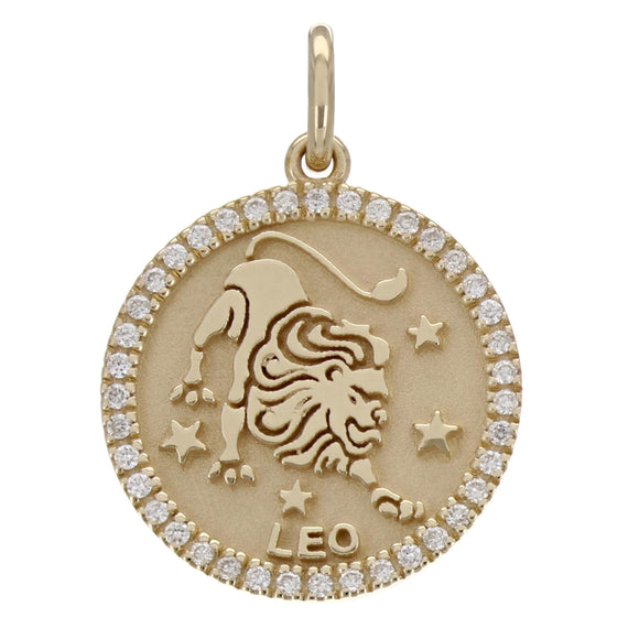 14k Yellow Gold Diamond Zodiac Sign Leo Pendant