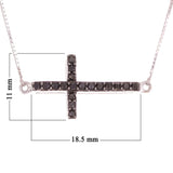 14k White Gold 0.20ctw Black Diamond Sideways Cross Pendant Adjustable Necklace