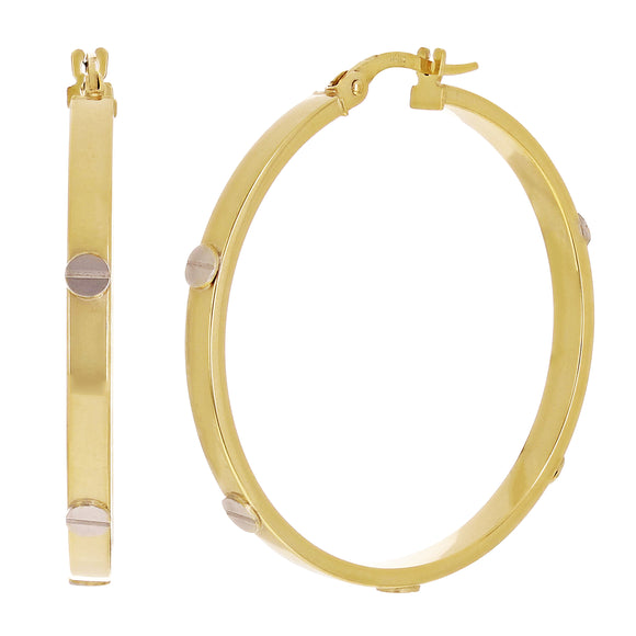 Italian 14k Two-Tone Gold Hollow Screw Design Hoop Earrings 1.4