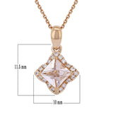 14k Rose Gold 0.55ctw Morganite & Diamond Princess Halo Drop Pendant Necklace