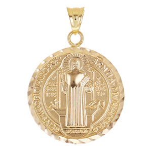 14k Yellow Gold St Benedict Medal Cross Charm Pendant 1" 2.5 grams
