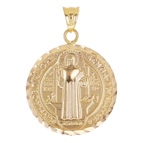 14k Yellow Gold St Benedict Medal Cross Charm Pendant 1