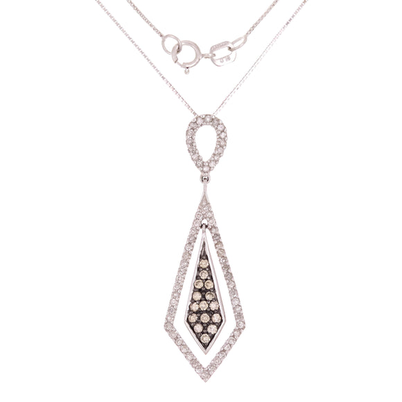14k White Gold 0.50ctw Champagne Diamond Vintage Style Drop Pendant Necklace 18