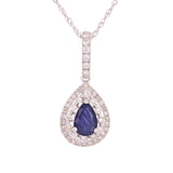 14k White Gold 0.32ctw Sapphire & Diamond Pear Drop Pendant Necklace 18"