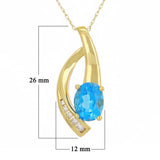 10k Yellow Gold Sky Blue Topaz & Diamond Ribbon Drop Pendant Necklace 18"