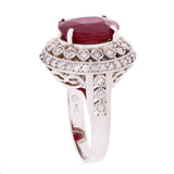 14k White Gold 1ctw Ruby & Diamond Vintage Raised Dome Open Work Milgrain Ring