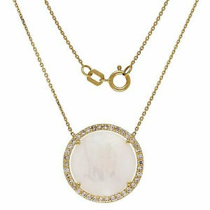 14k Yellow Gold Bezel-Set Round Opal Necklace with Diamond Halo 18" 3 grams