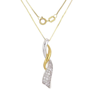 14k Yellow Gold 0.25ctw Diamond Pave Ribbon Twist Pendant Necklace 18"