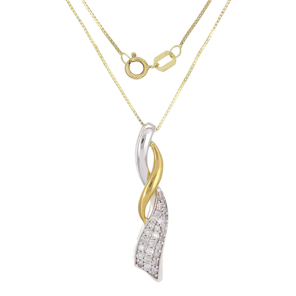 14k Yellow Gold 0.25ctw Diamond Pave Ribbon Twist Pendant Necklace 18