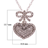 10k White Gold 0.30ctw Diamond Ribbon Bowtie & Heart Pendant Necklace