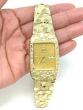 14k Yellow Gold Nugget Link Wrist Watch Bracelet Geneve with Diamond 8" 54 grams