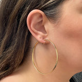 Italian 14k Yellow Gold Hollow Diamond Cut  Hoop Earrings 2.5" 3mm 4.2 grams