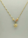 14k Tri Color Gold Ball Beads & Star Charm Pendant with 17" Singapore Necklace