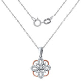 14k Rose & White Gold 0.20ctw Diamond Filigree Flower Drop Pendant Necklace 18"