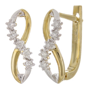 10k Two Tone Gold 0.17ctw Diamond Infinity Figure Eight Oblong Hoop Earrings