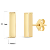 Italian 14k Yellow Gold Solid High Polished Bar Stud Earrings 11mmx3mm 0.9 grams