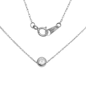 Platinum 0.22 ctw Bezel-Set Round Solitaire Diamond Pendant Necklace 17" 1.2g