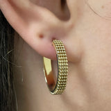 Italian 14k Yellow Gold Beaded Oval Hoop Earrings 1" 4mm 3.3 grams