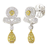 18k Yellow & White Gold 0.74ctw Yellow & White Diamond Ribbon Dangle Earrings