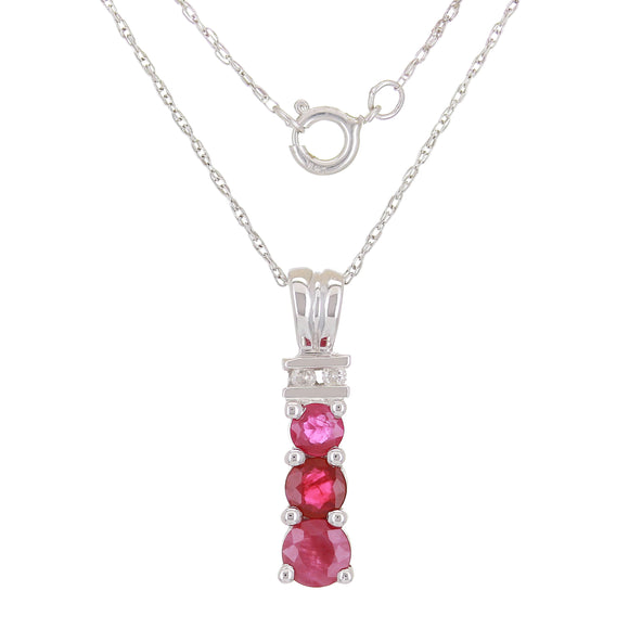 14k White Gold Ruby & Diamond Accent Linear Pendant Necklace 18