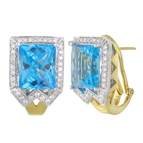 14k Two Tone Gold 0.66ctw Blue Topaz & Diamond Statement Earrings