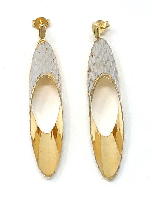 Italian 14k Two Tone Gold Diamond Cut Drop Dangle Earrings 2.25